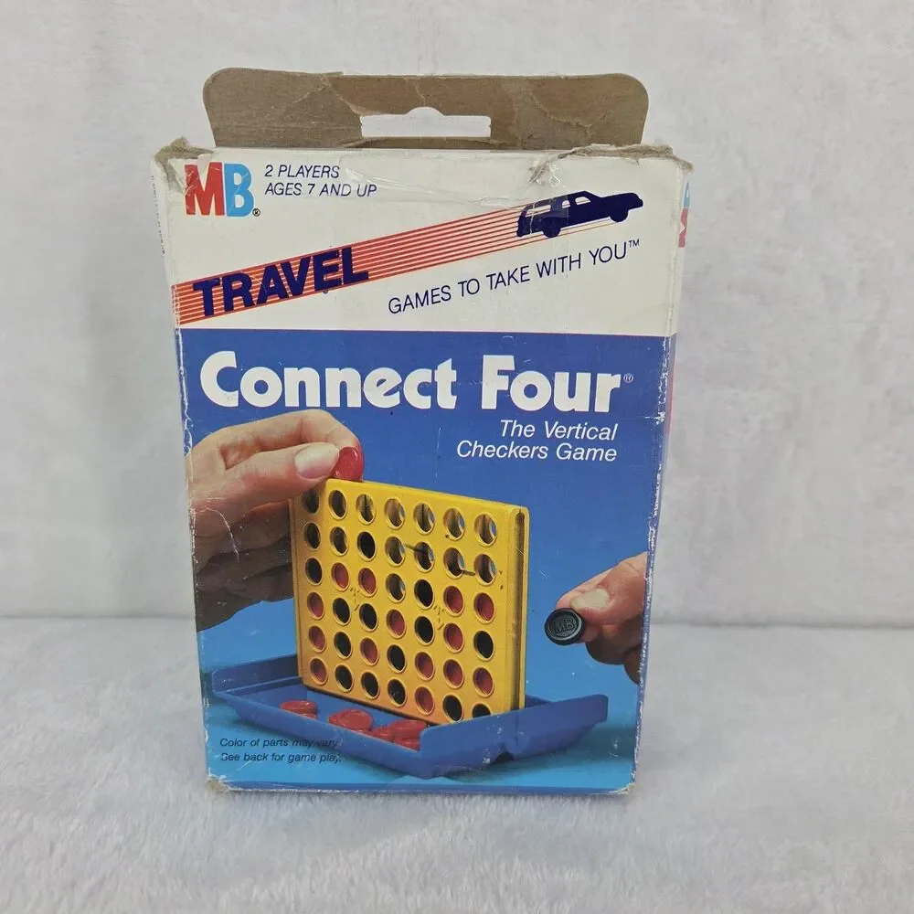Vintage 1986 MB Travel Connect Four Complete Pocket Game Fast Shipping